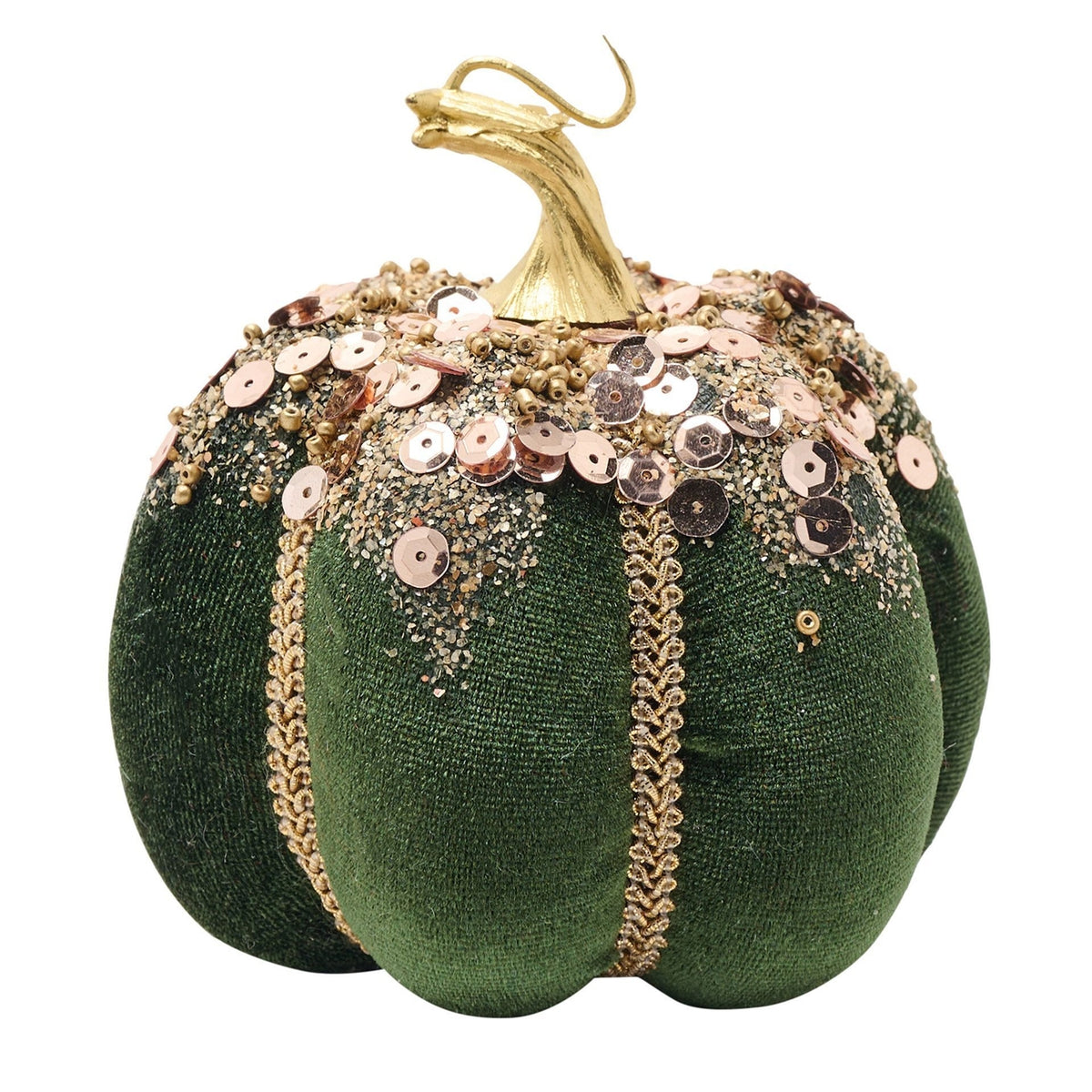 Citrouille en velours vert et sequins