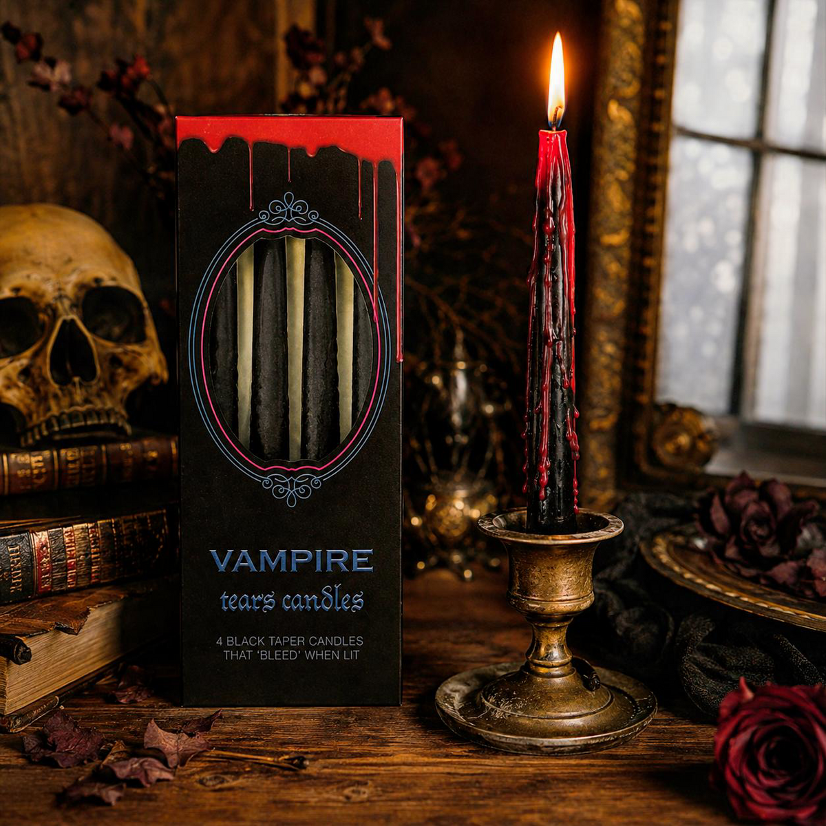 Lot 4 bougies chandelles noires "Vampires Tears"