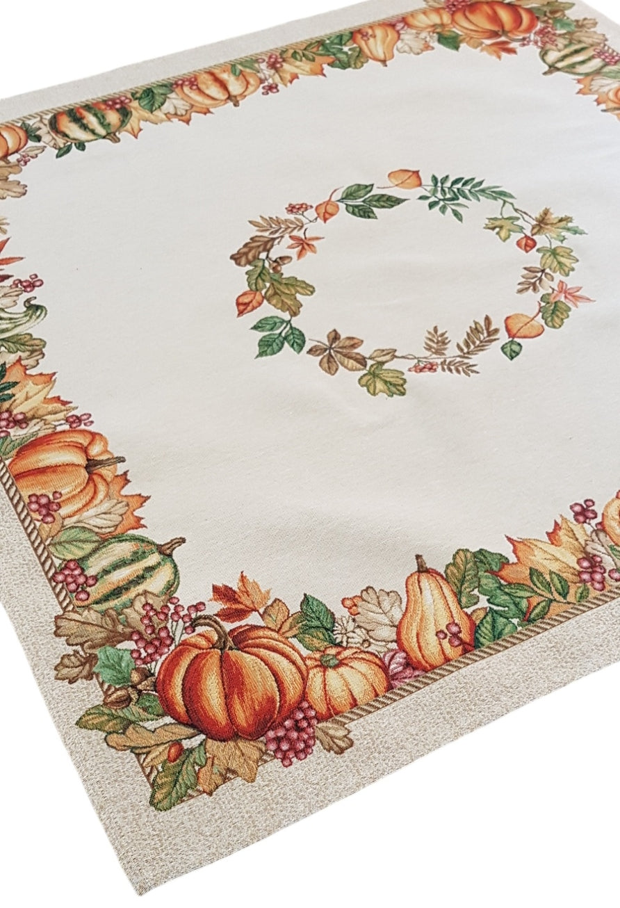 Centre de table carré Tissu Automne / Citrouilles
