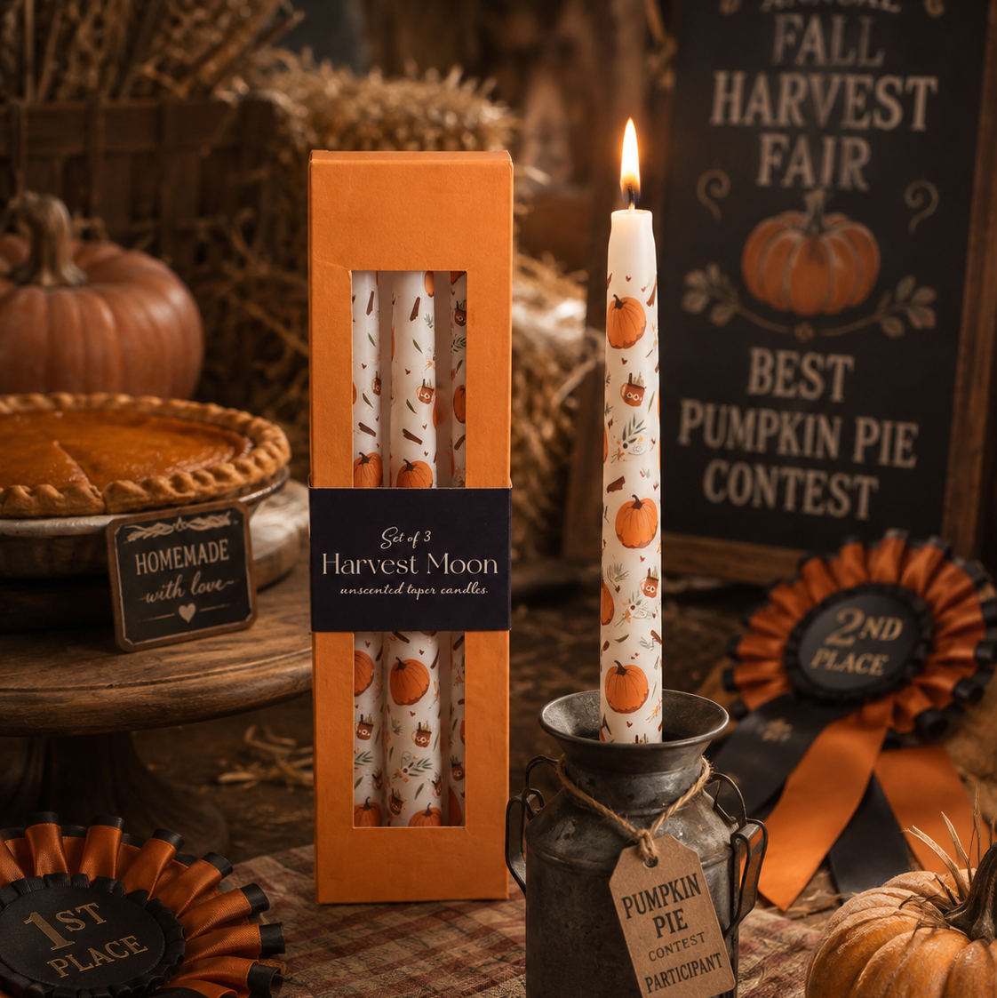 Lot 3 bougies chandelles "Pumpkin Kisses"