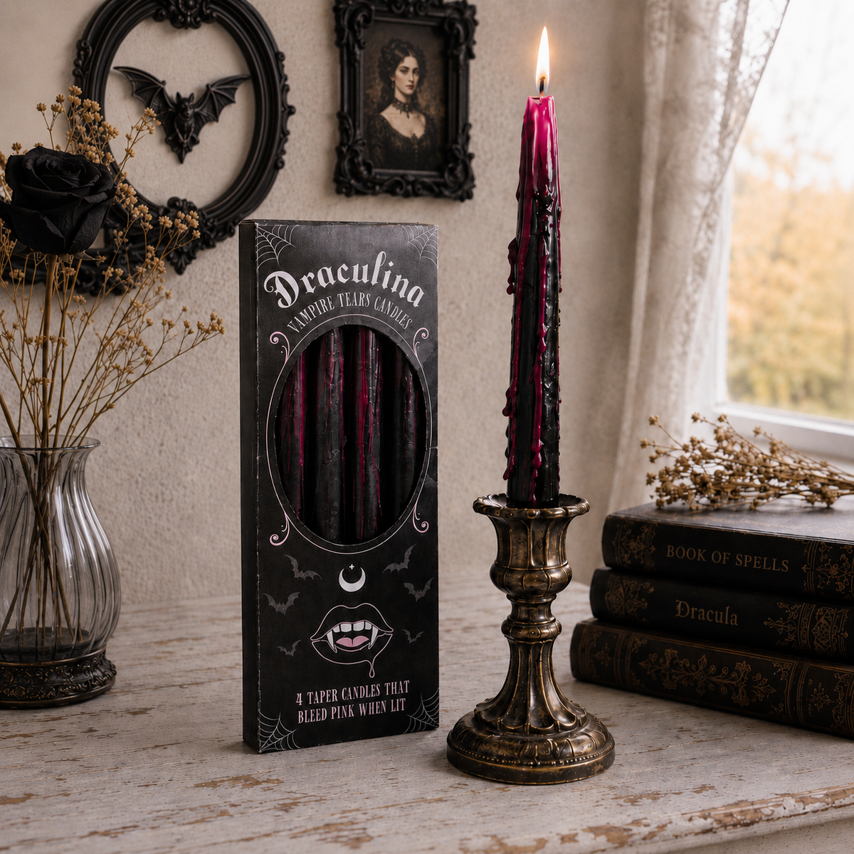 Lot 4 bougies chandelles noires "Draculina"