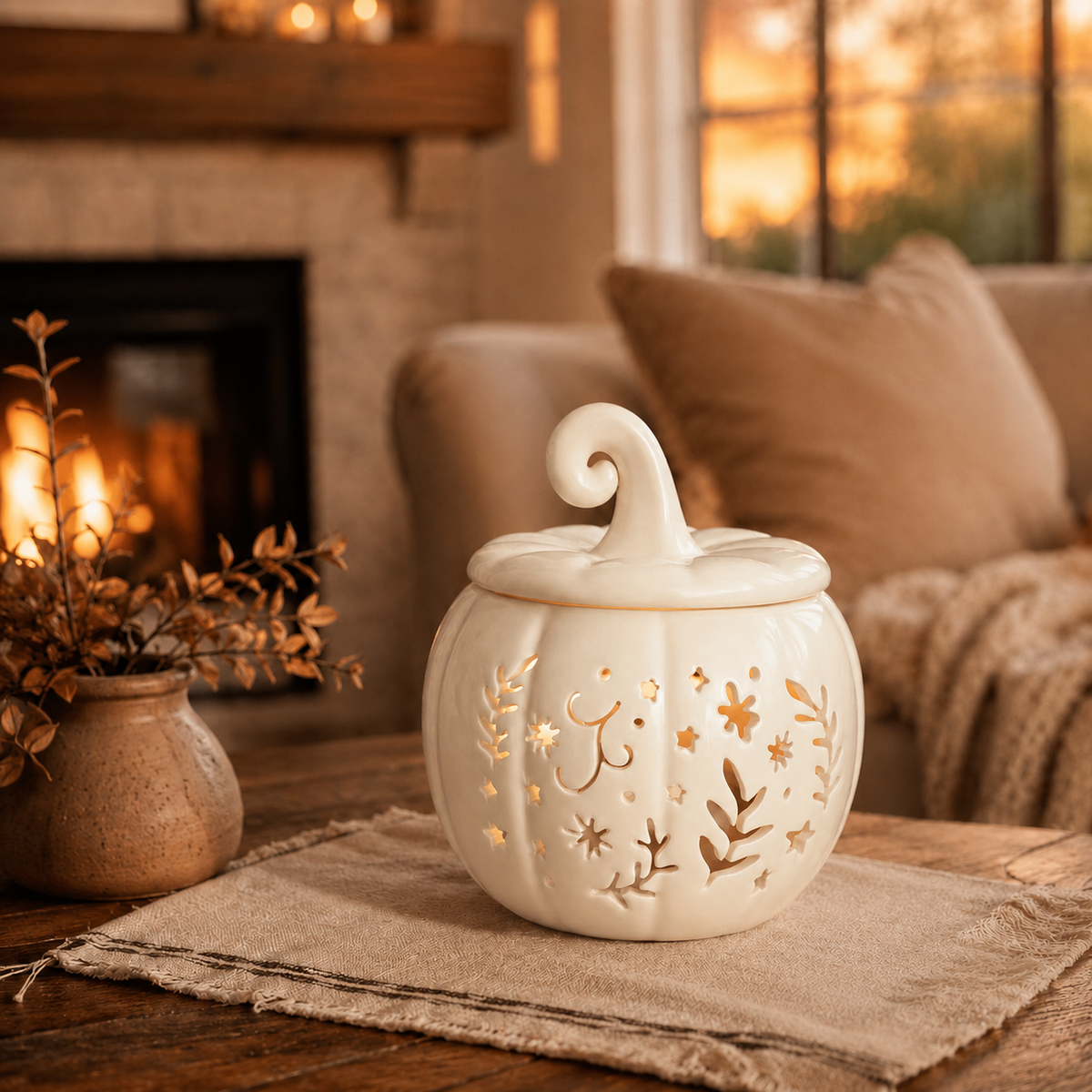 Brûleur Huile / Cire Pumpkin "Folk" blanc