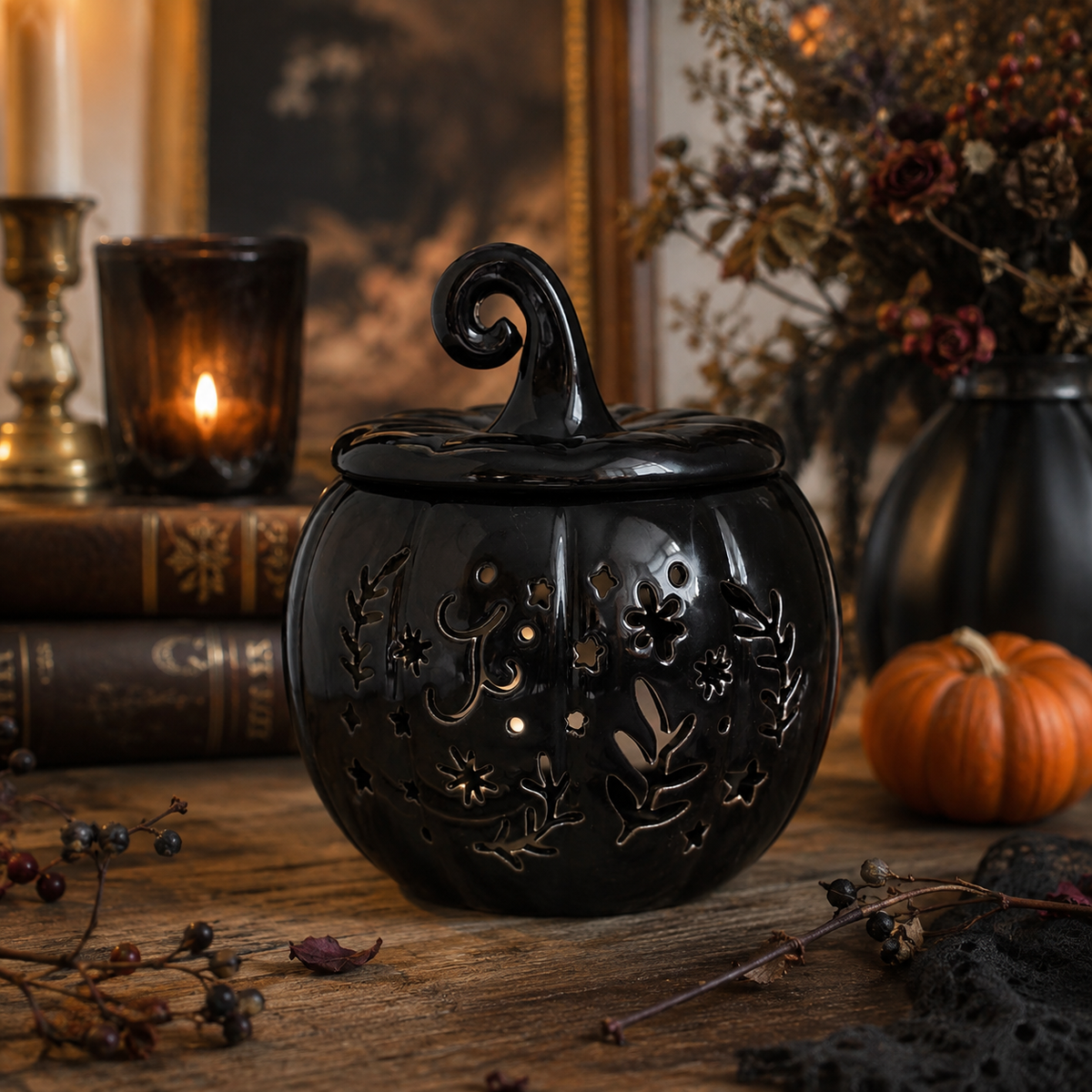 Brûleur Huile / Cire Pumpkin "Folk" noir