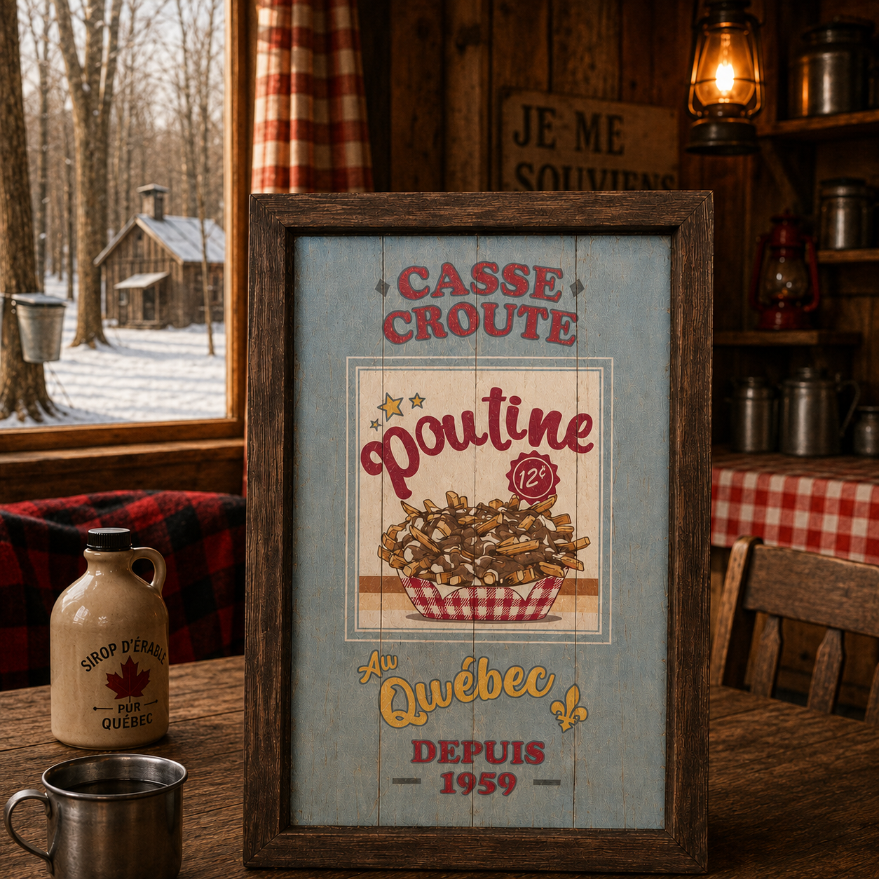 peinture sur bois "Casse croûte poutine"