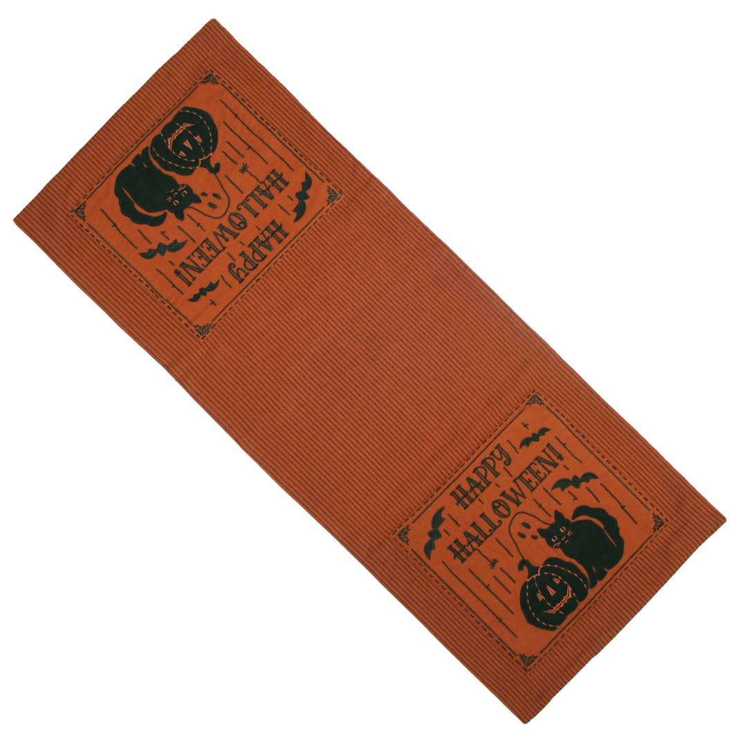 Chemin de table orange Motif rayé / Happy Halloween