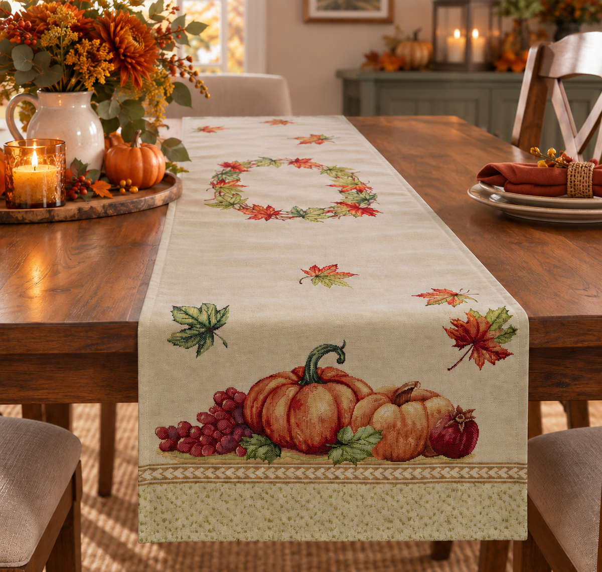 Chemin de table Tissu Automne / Couronne