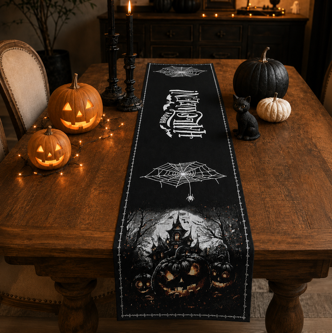 Chemin de table jacquard "Halloween"
