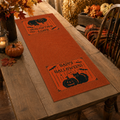 Chemin de table orange Motif rayé / Happy Halloween
