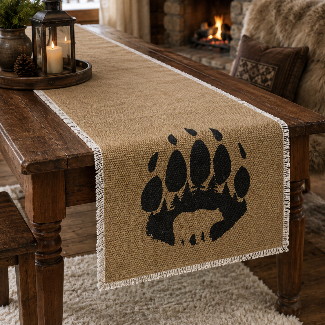 Chemin de table Patte Ours noir