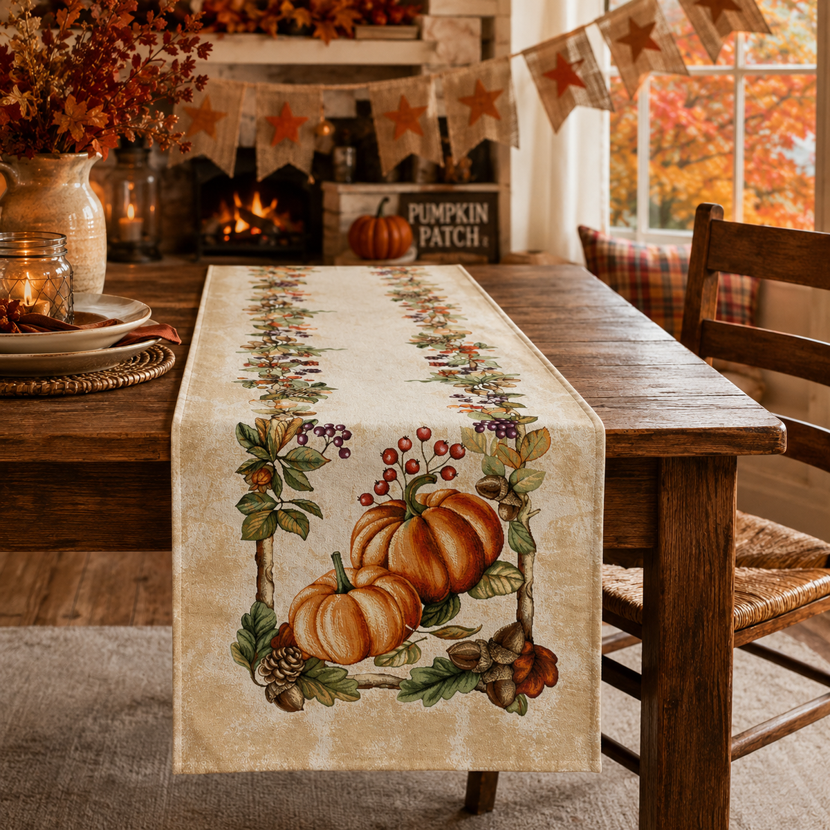 Chemin de table Tissu Automne / Citrouilles
