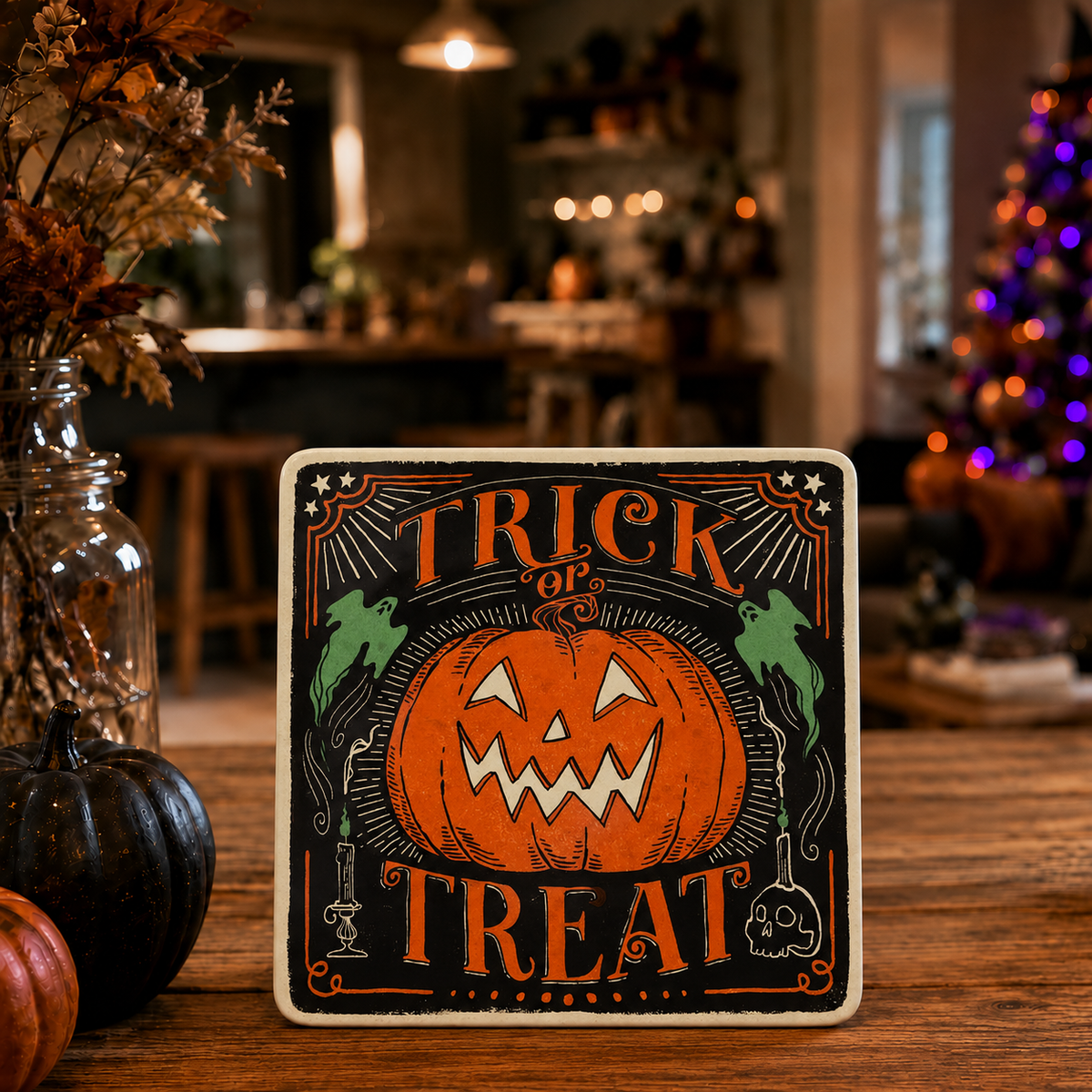 Assiette carrée Halloween "Trick or Treat"