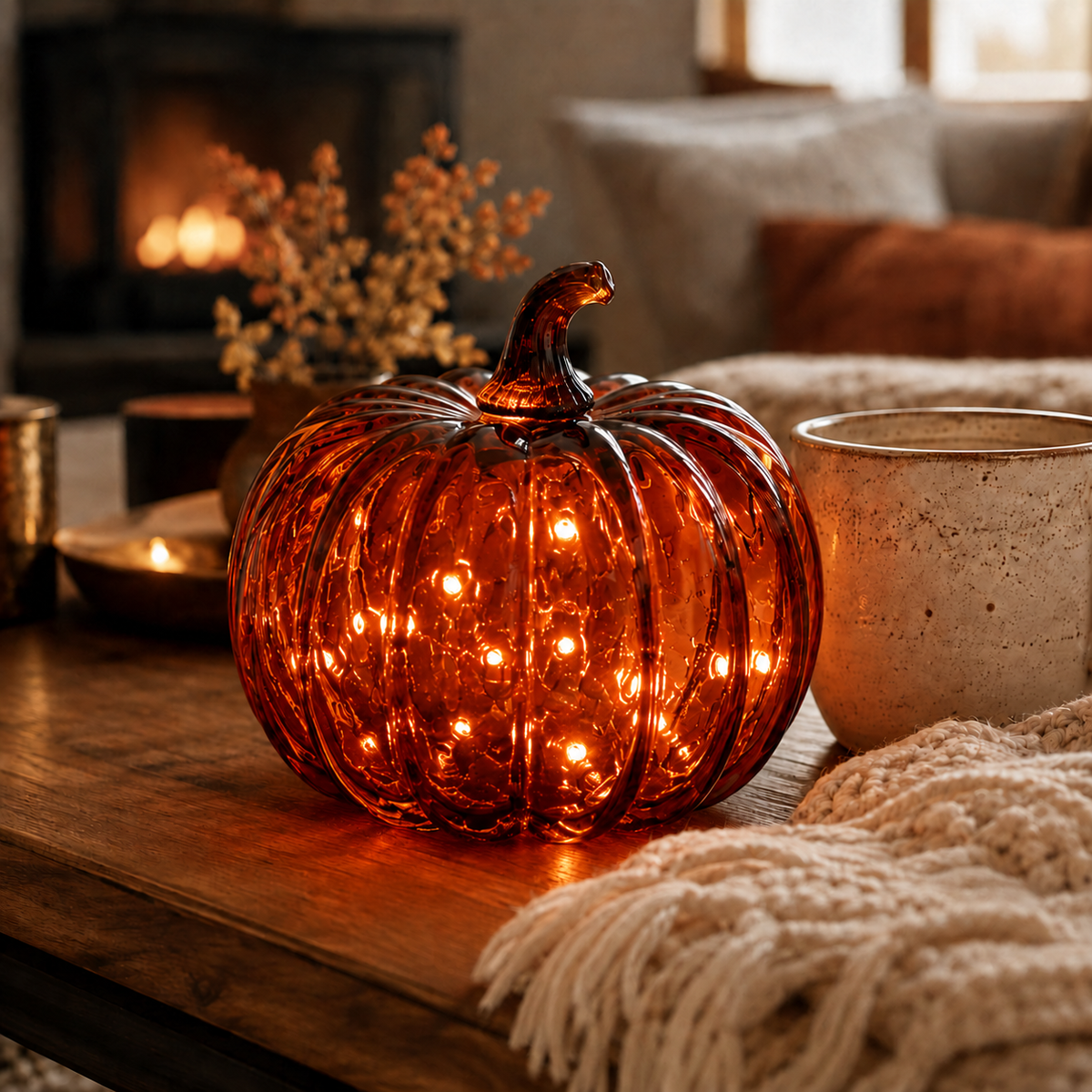 Citrouille verre avec LED marron