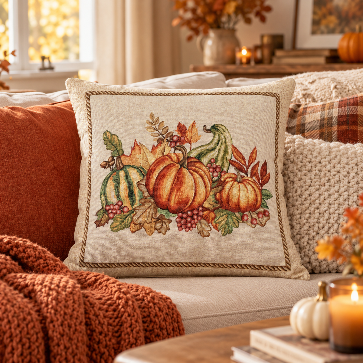 Housse de coussin Tissu Automne / Citrouilles