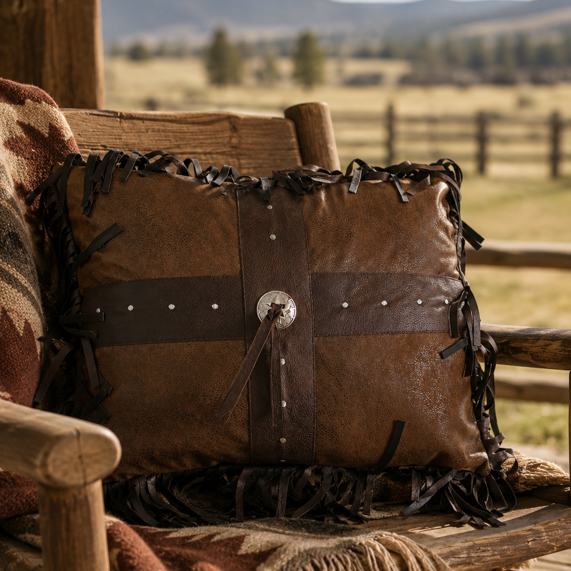 Coussin rectangle similicuir Concho Cross
