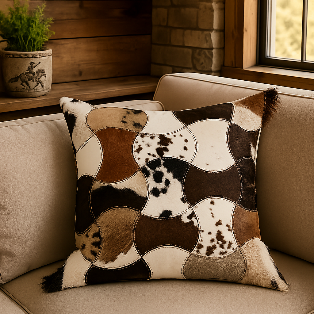 Housse de coussin cuir patchwork