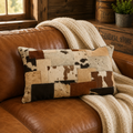 Housse de coussin cuir rectangle patchwork poil