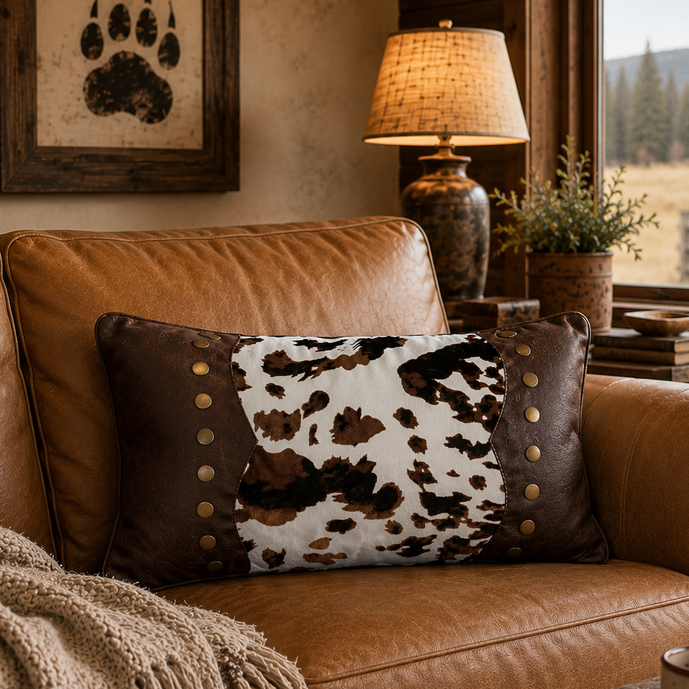 Coussin rectangle en peau de vache Wrangler Rivets