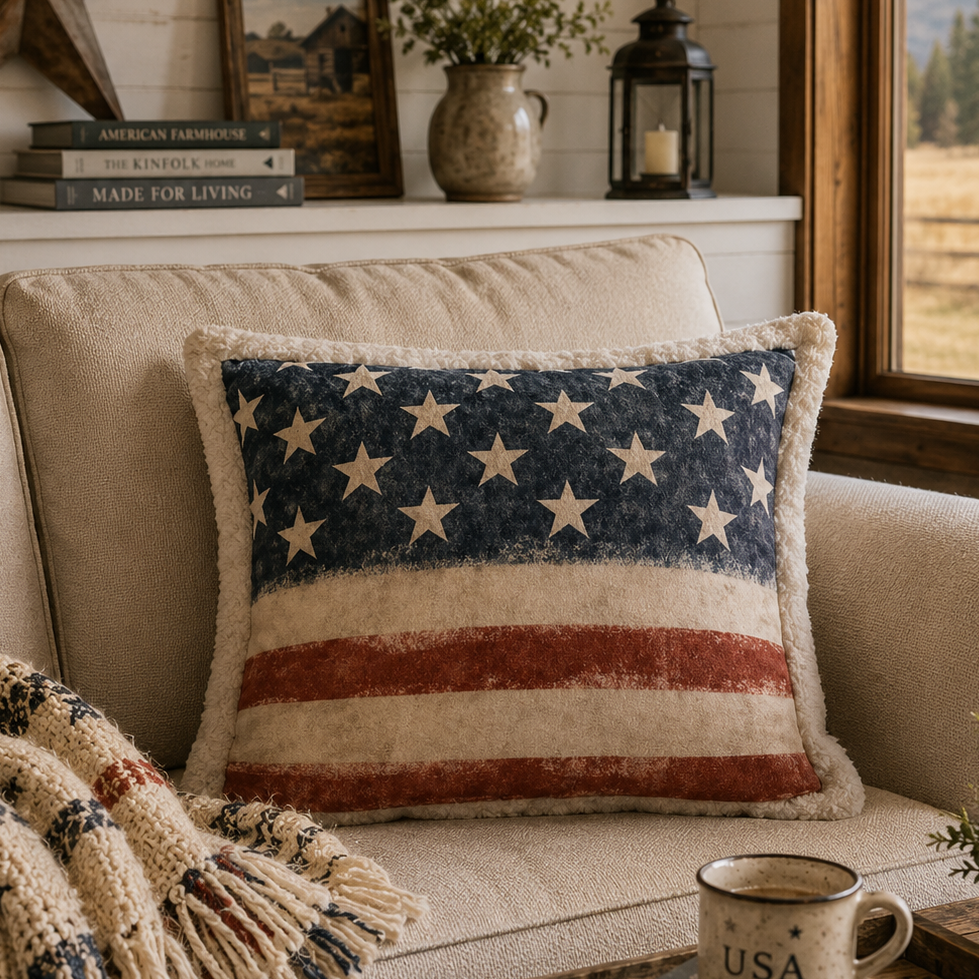 Coussin carré sherpa drapeau américain