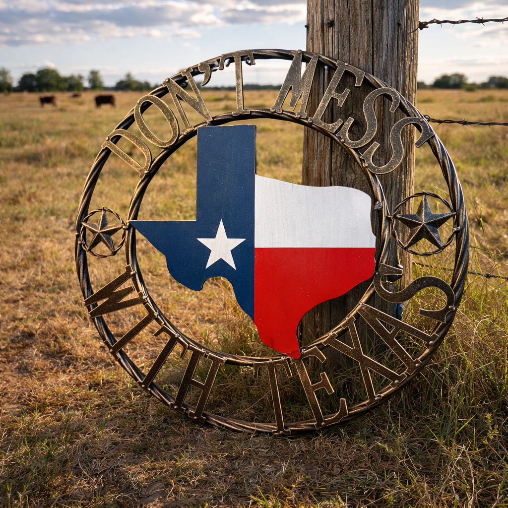 Décoration ronde métal 45 cm "Don't Mess With Texas"