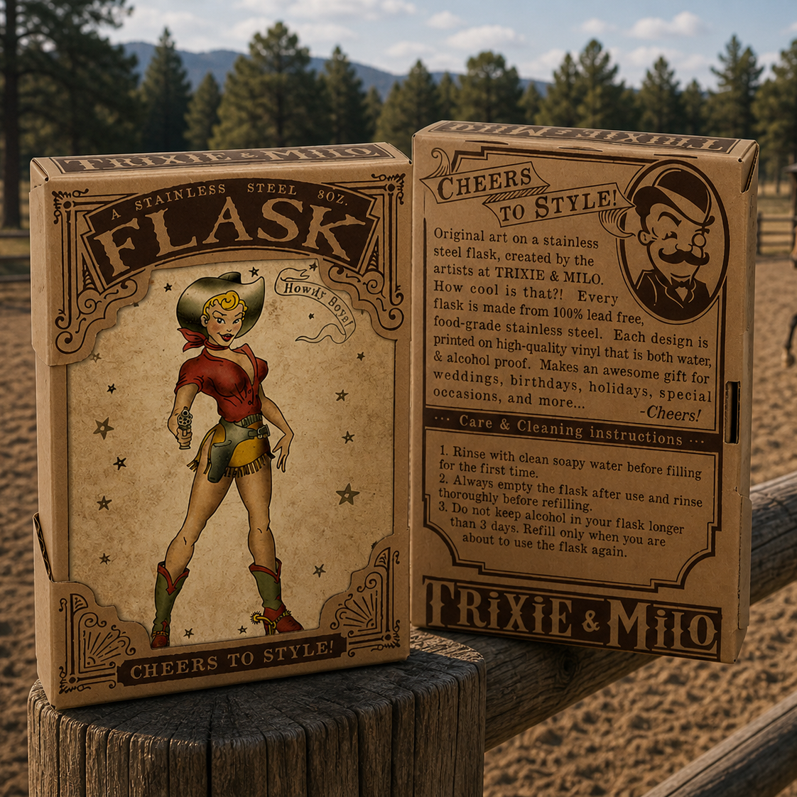 Flasque acier inox "Howdy Boys"