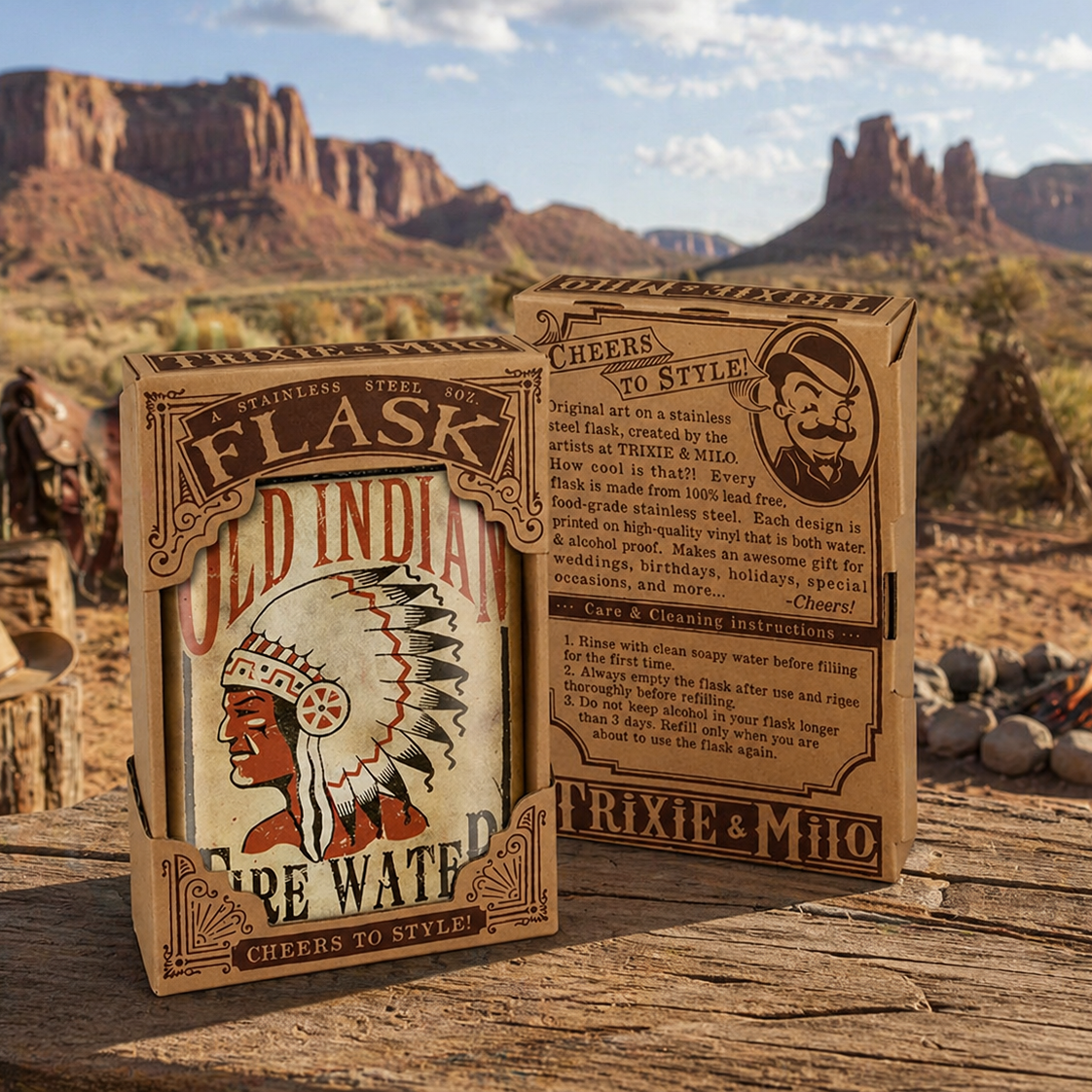 Flasque acier inox "Old Indian"