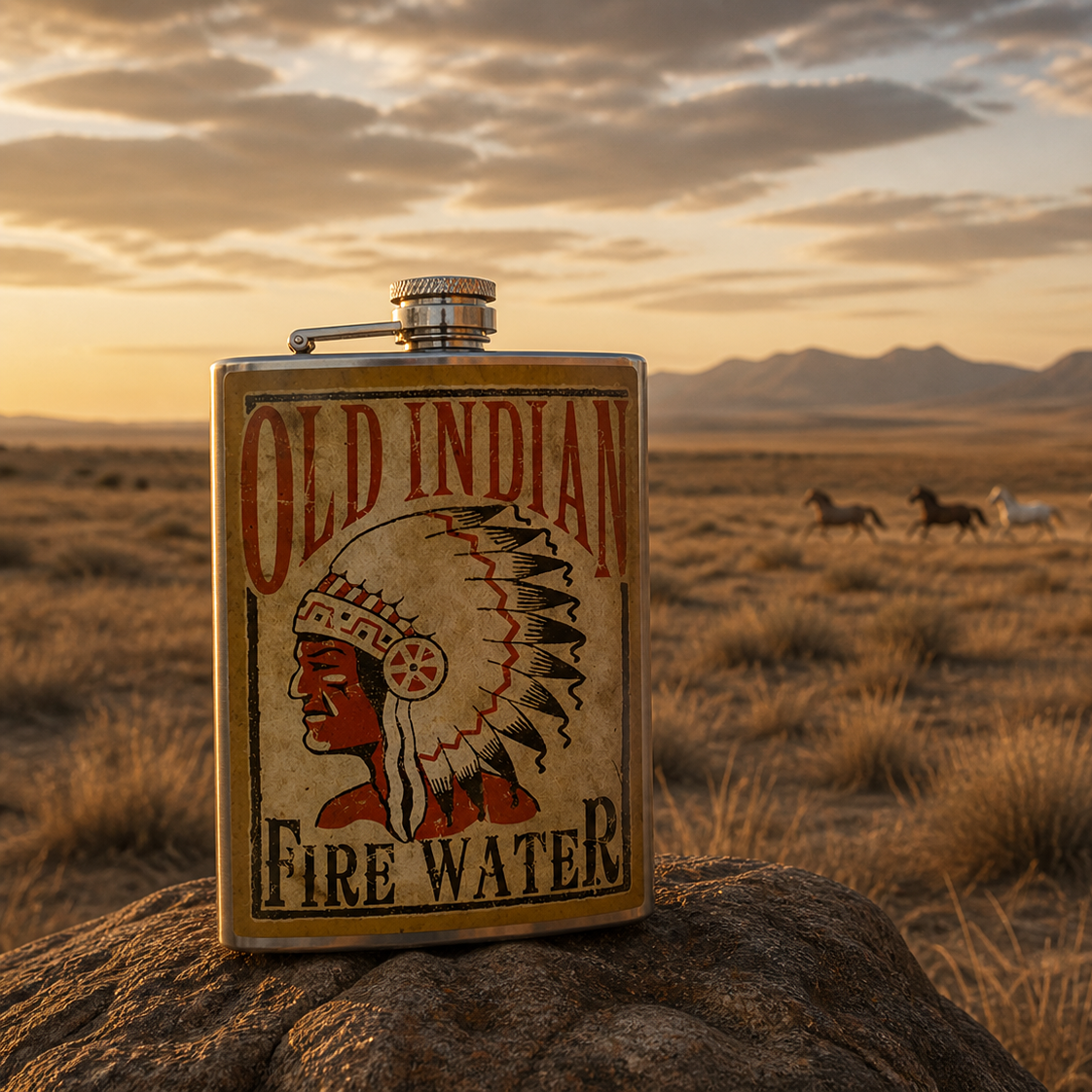 Flasque acier inox "Old Indian"