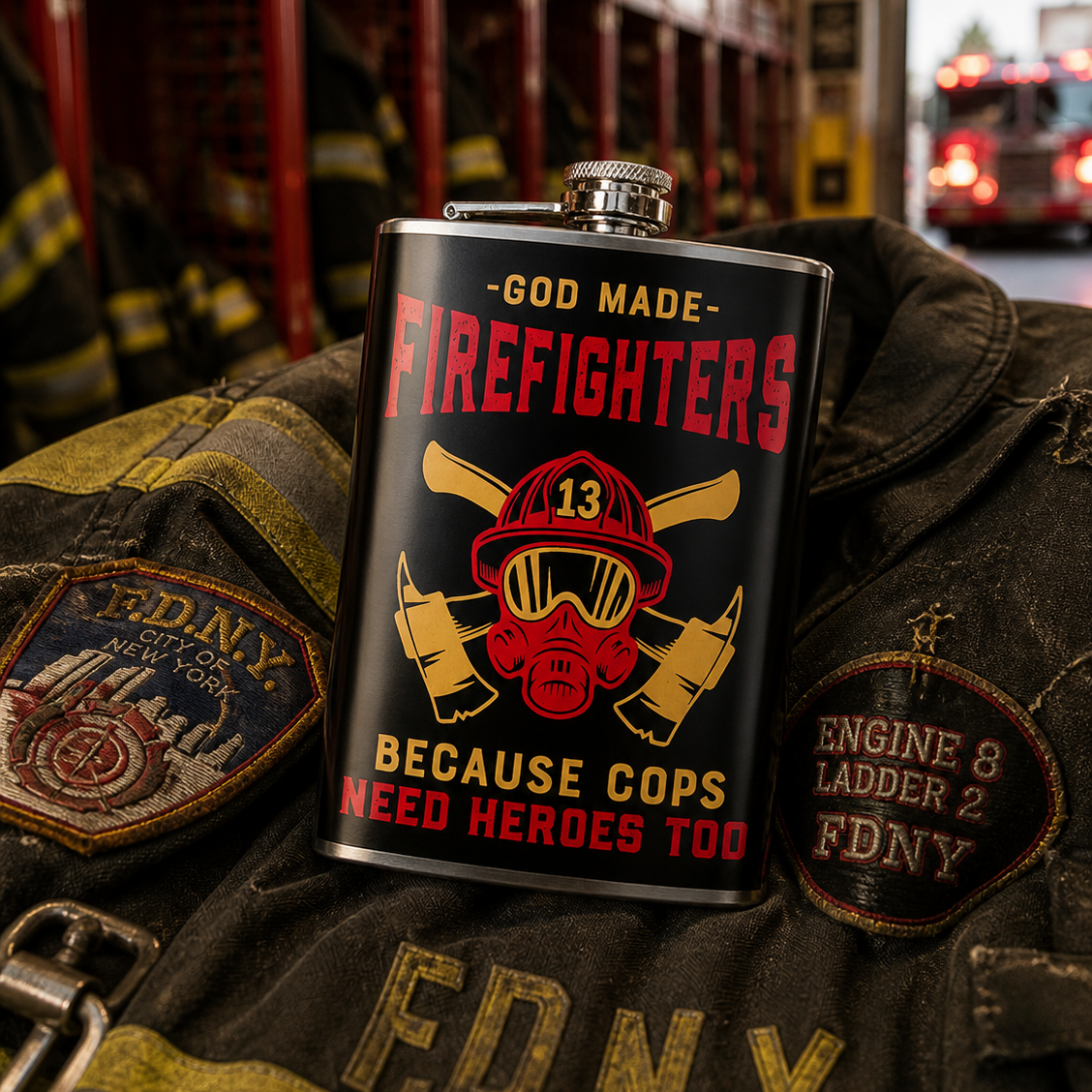 Flasque acier inox "God Made Firefighters"