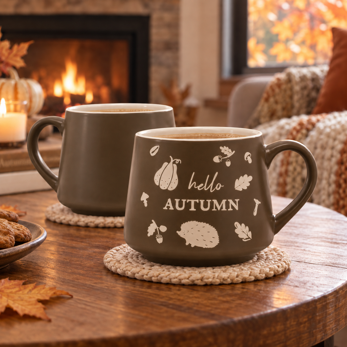 Mug en céramique marron "Hello Autumn"