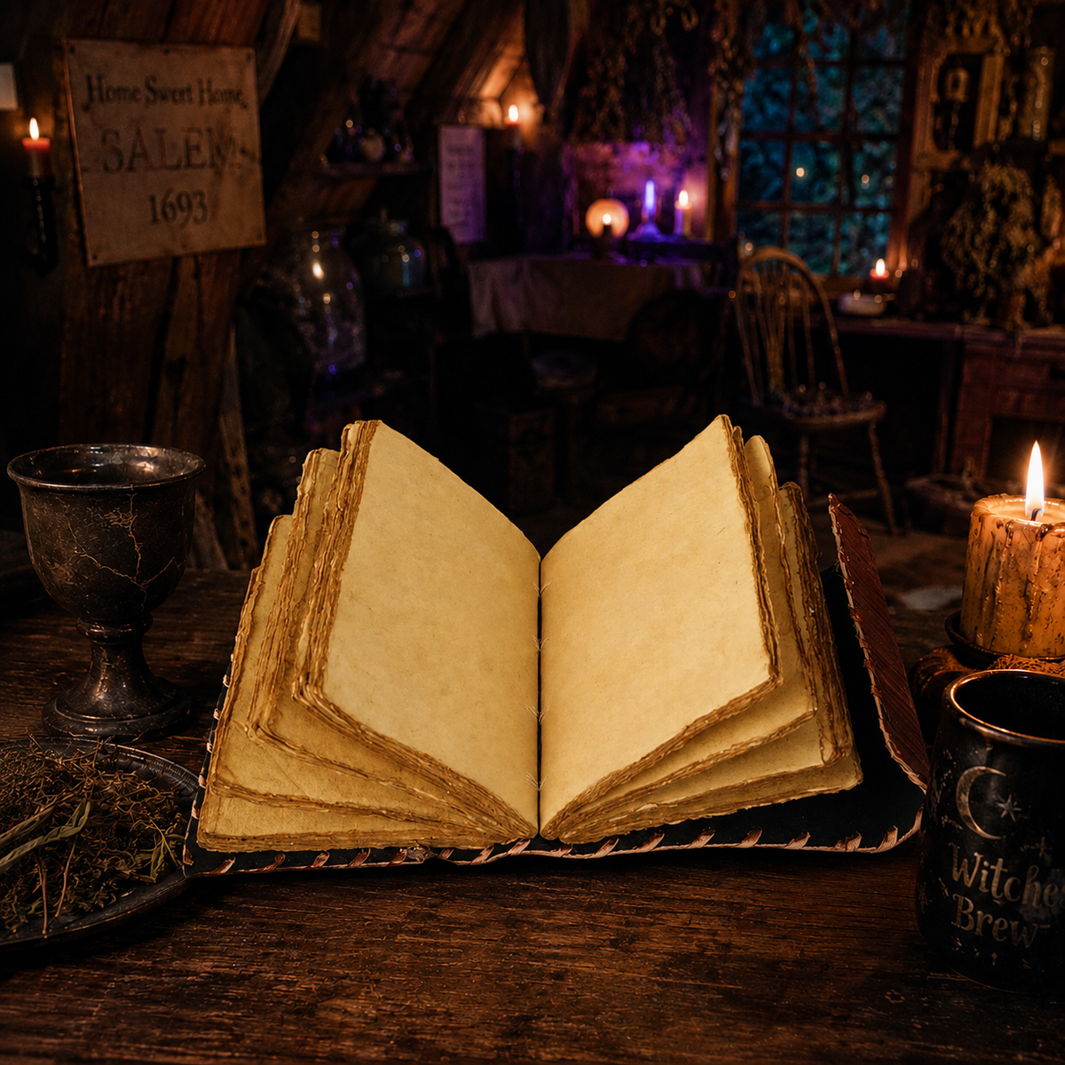 Journal cuir Grimoire œil "Hocus Pocus"