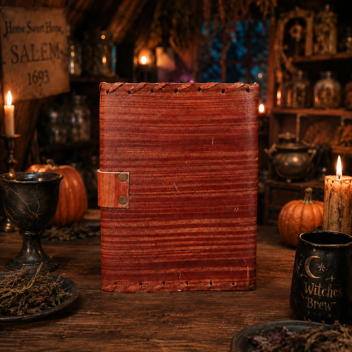Journal cuir Grimoire œil "Hocus Pocus"