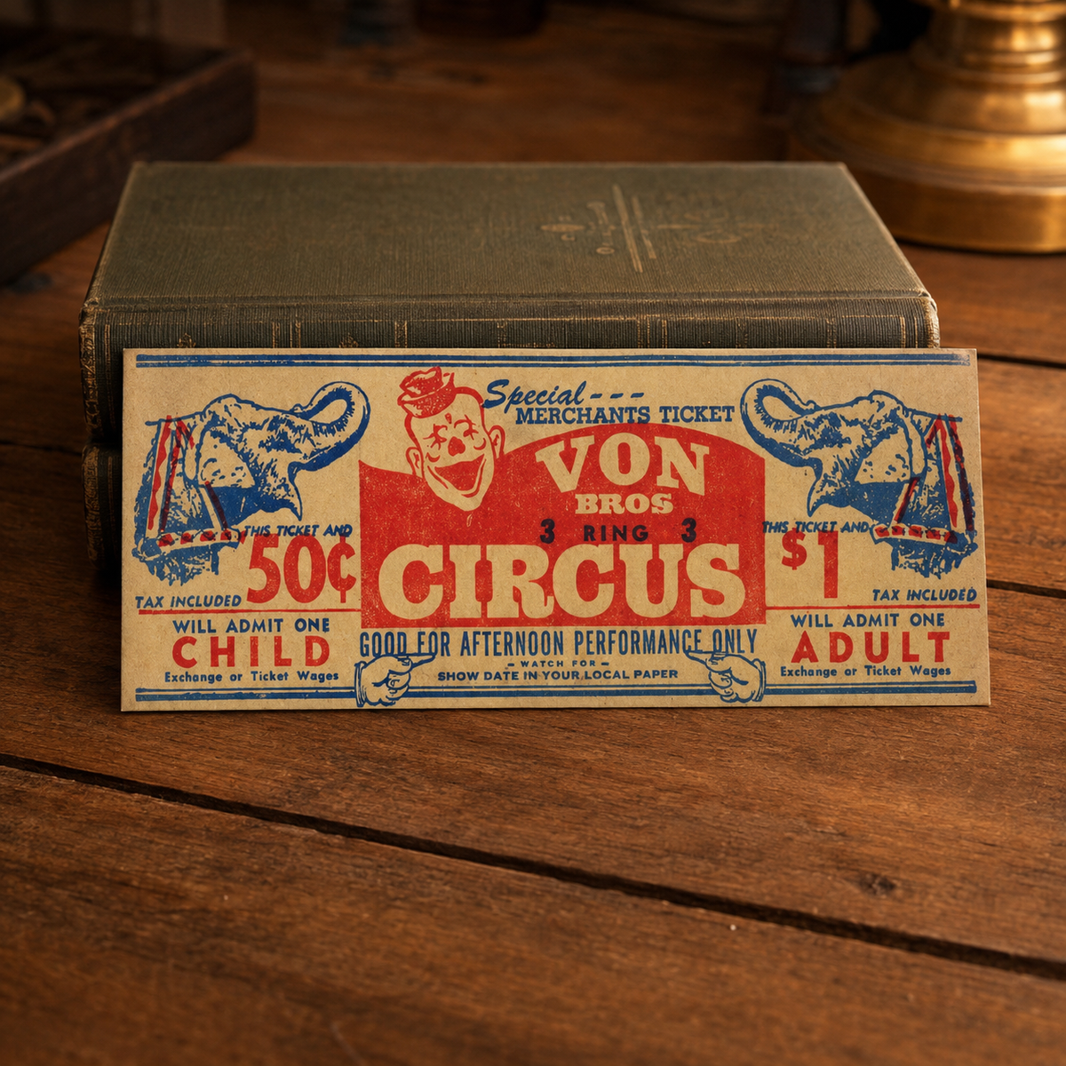 Marque-page billet de cirque vintage