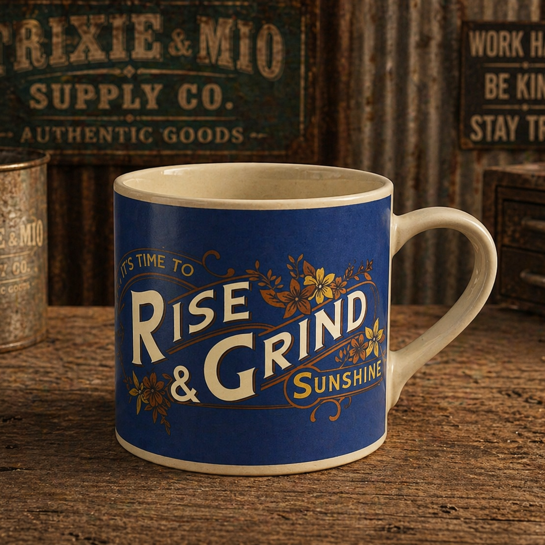 Mug Vintage "Rise & Grind"