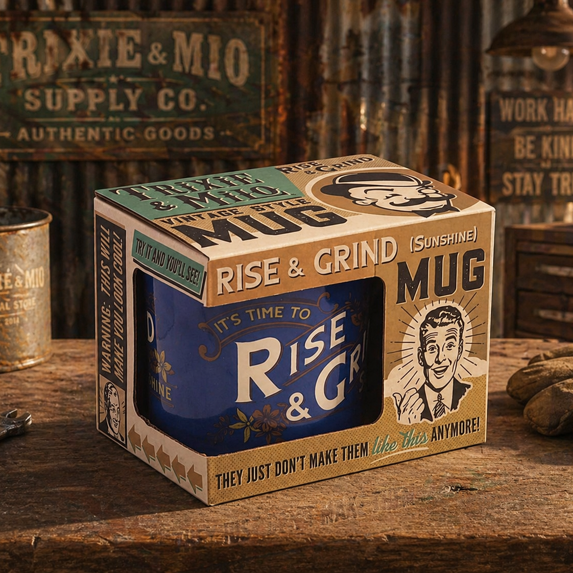 Mug Vintage "Rise & Grind"