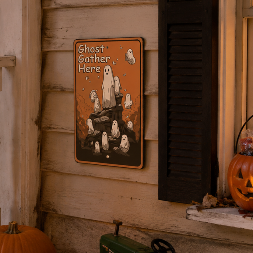 Panneau metal "Ghost Gather Here"