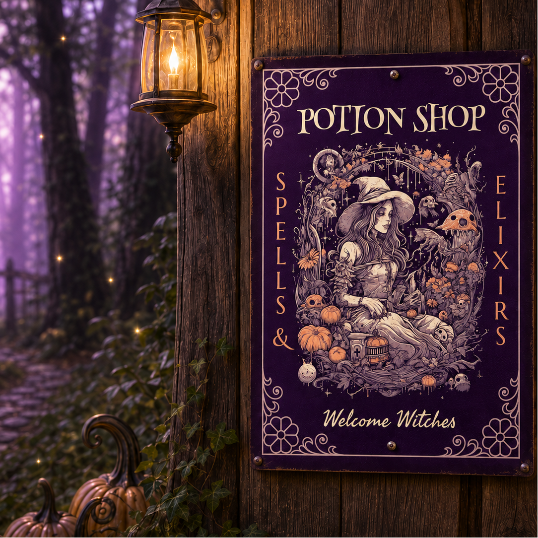 Panneau metal "Potion Shop Spells & Elixir"