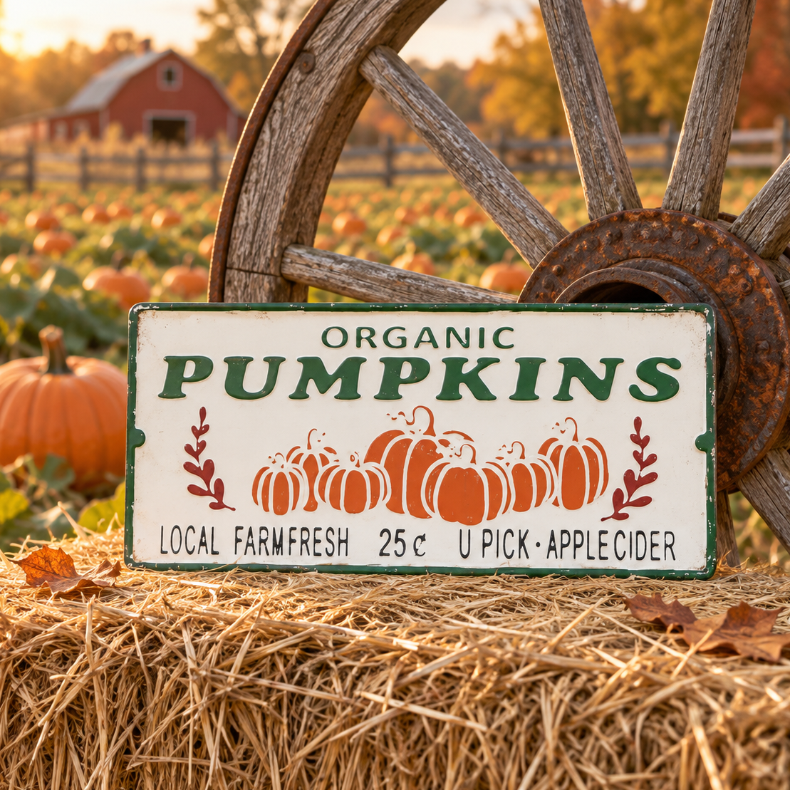 plaque métallique vintage "Organic pumpkins"