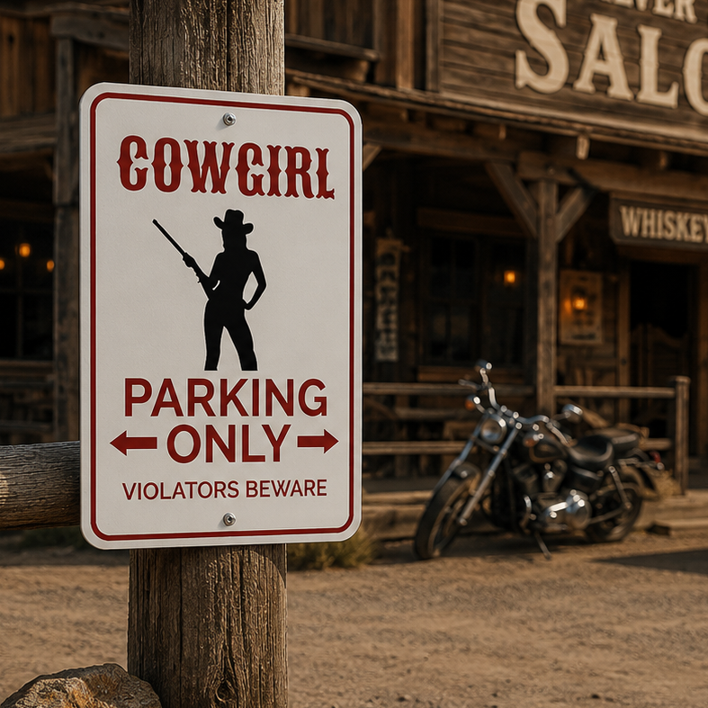 plaque métallique cowgirl parking only