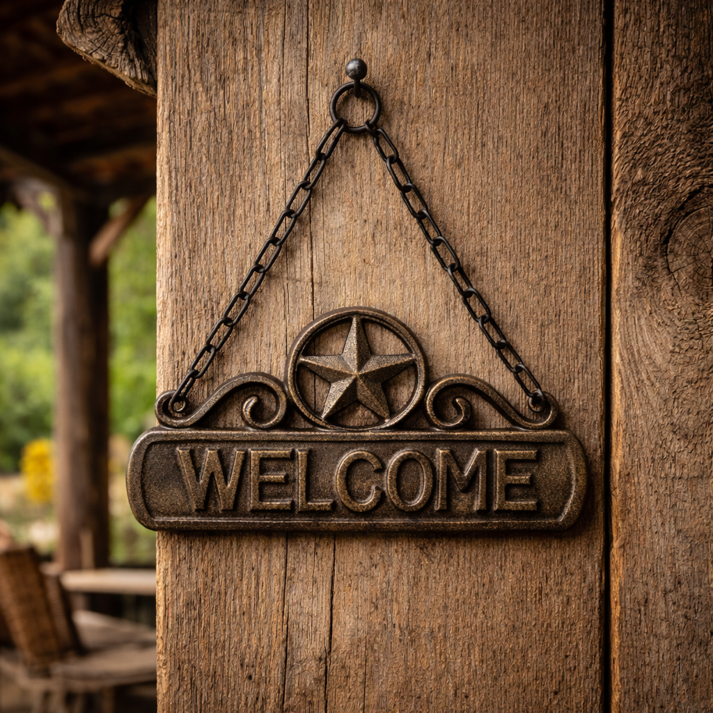 Plaque suspendue en fonte "Welcome"