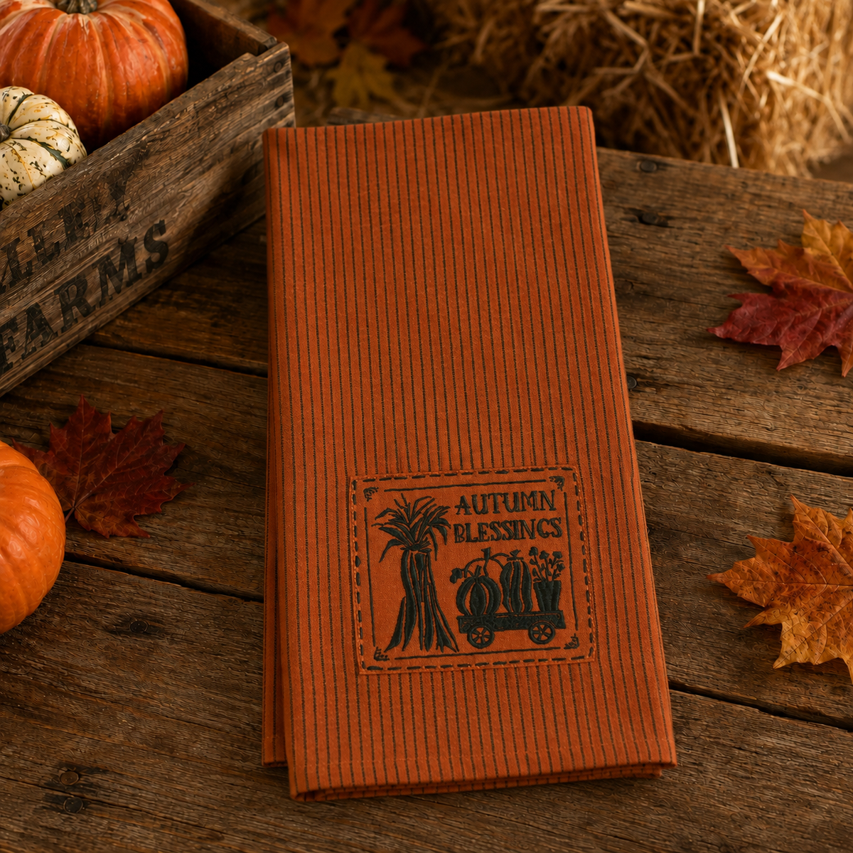 Torchon Orange motif rayé / Autumn Blessings