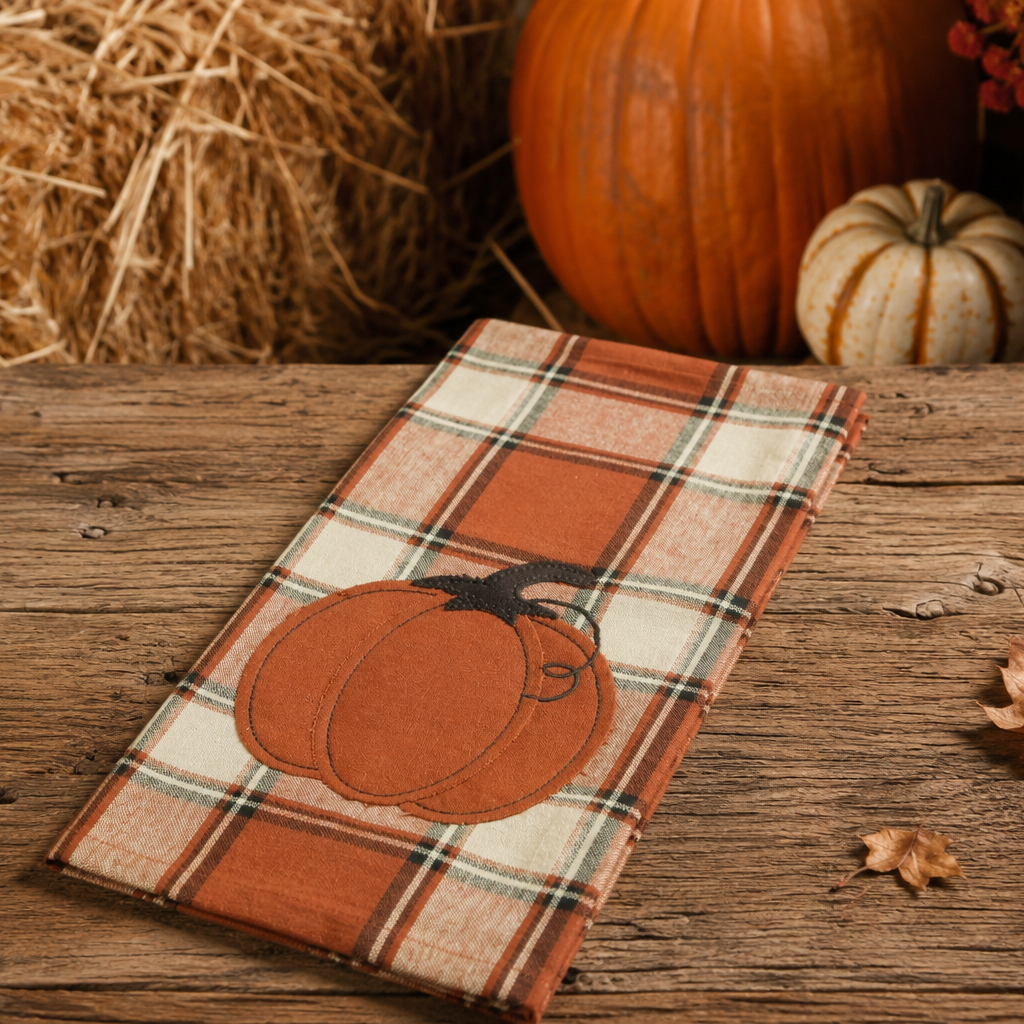 Torchon Motif Citrouille / Carreaux