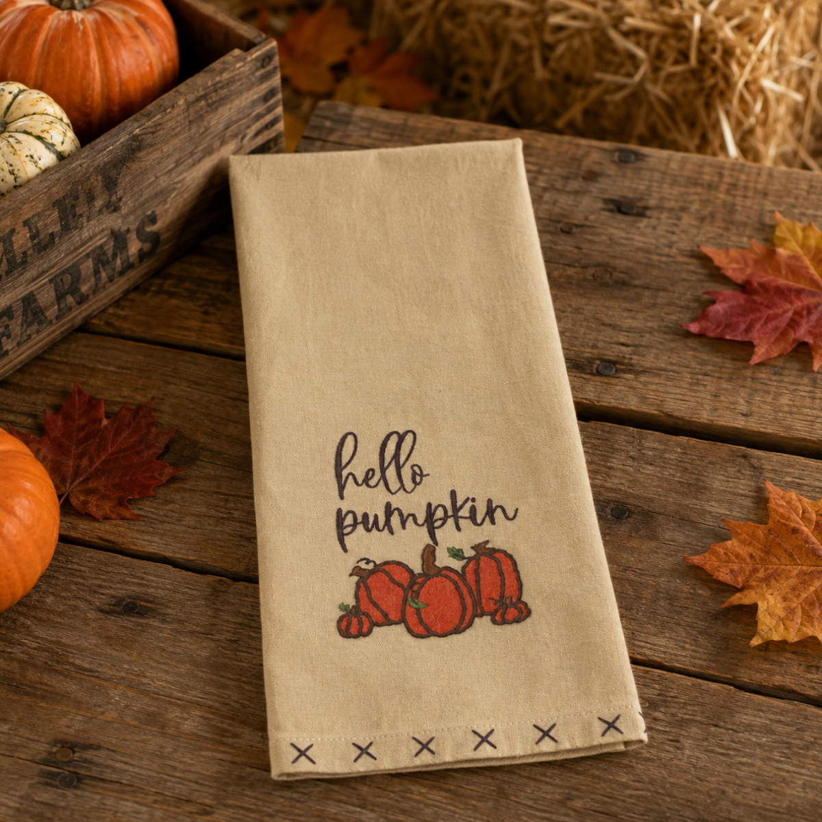 Torchon beige Brodé Hello Pumpkin