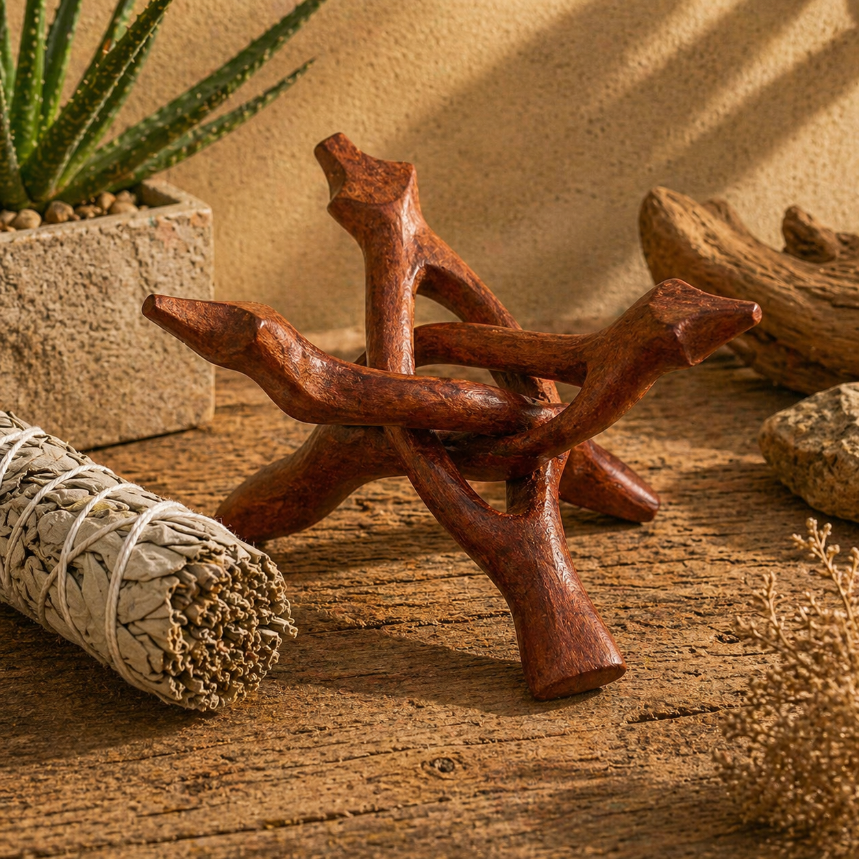 Trépied en bois sculpté