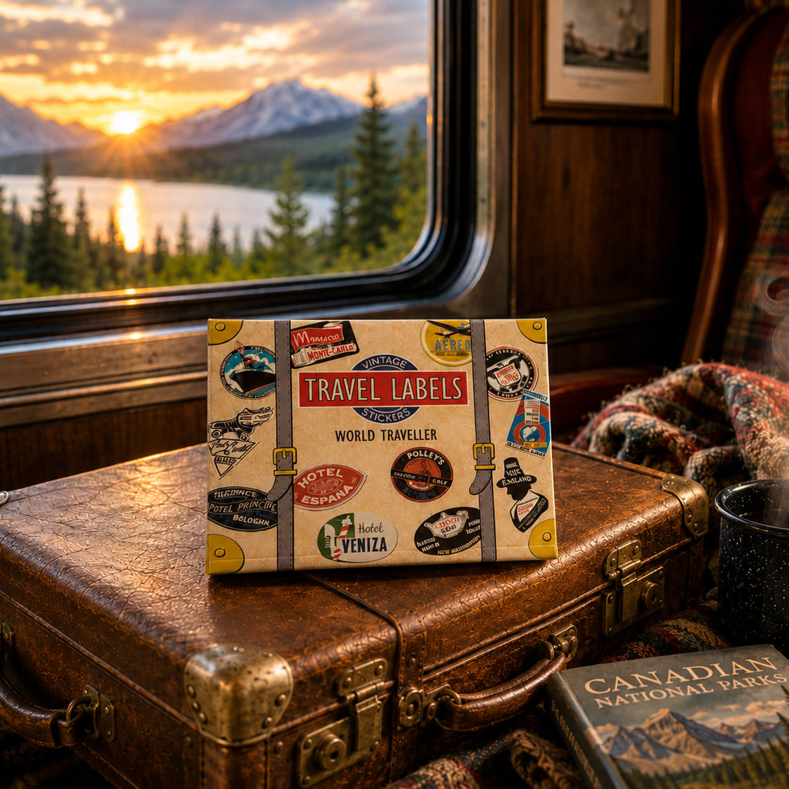 Boite d'autocollants world traveller