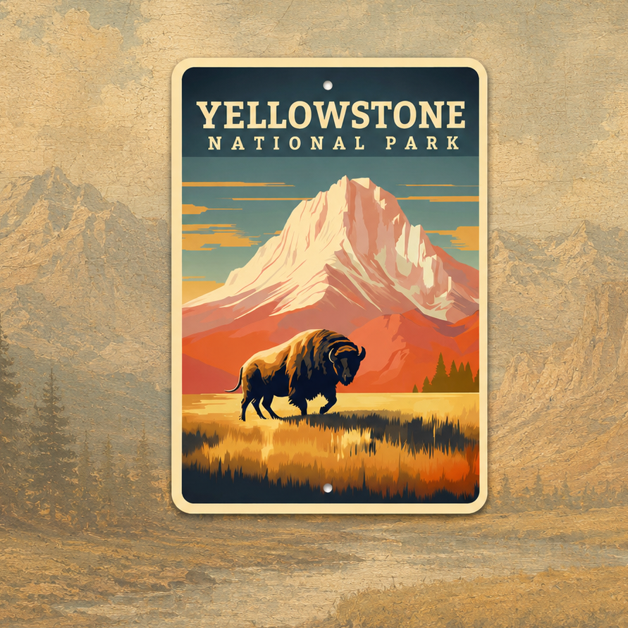 Plaque métallique Yellowstone National Park Bison